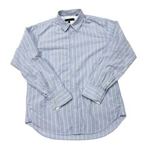 Rag & Bone Shirt Men Large Blue Striped Slim Fit Button Up Long Sleeve Flip Cuff